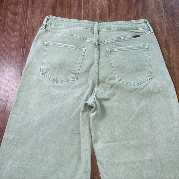 KanCan High Rise Wide Leg Cropped Jeans Raw Hem Pastel Green Shark Bite hem Boho - Picture 11 of 11